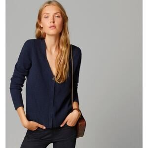 Massimo Dutti Extra Fine Knit Cashmere Blend Cardigan Sweater Blue ( M )